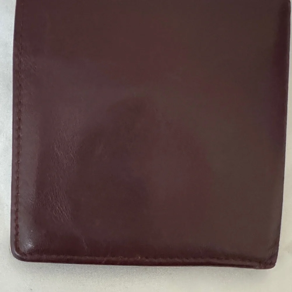Cartier Burgundy Leather Money Clip with Gold Corner Accent
